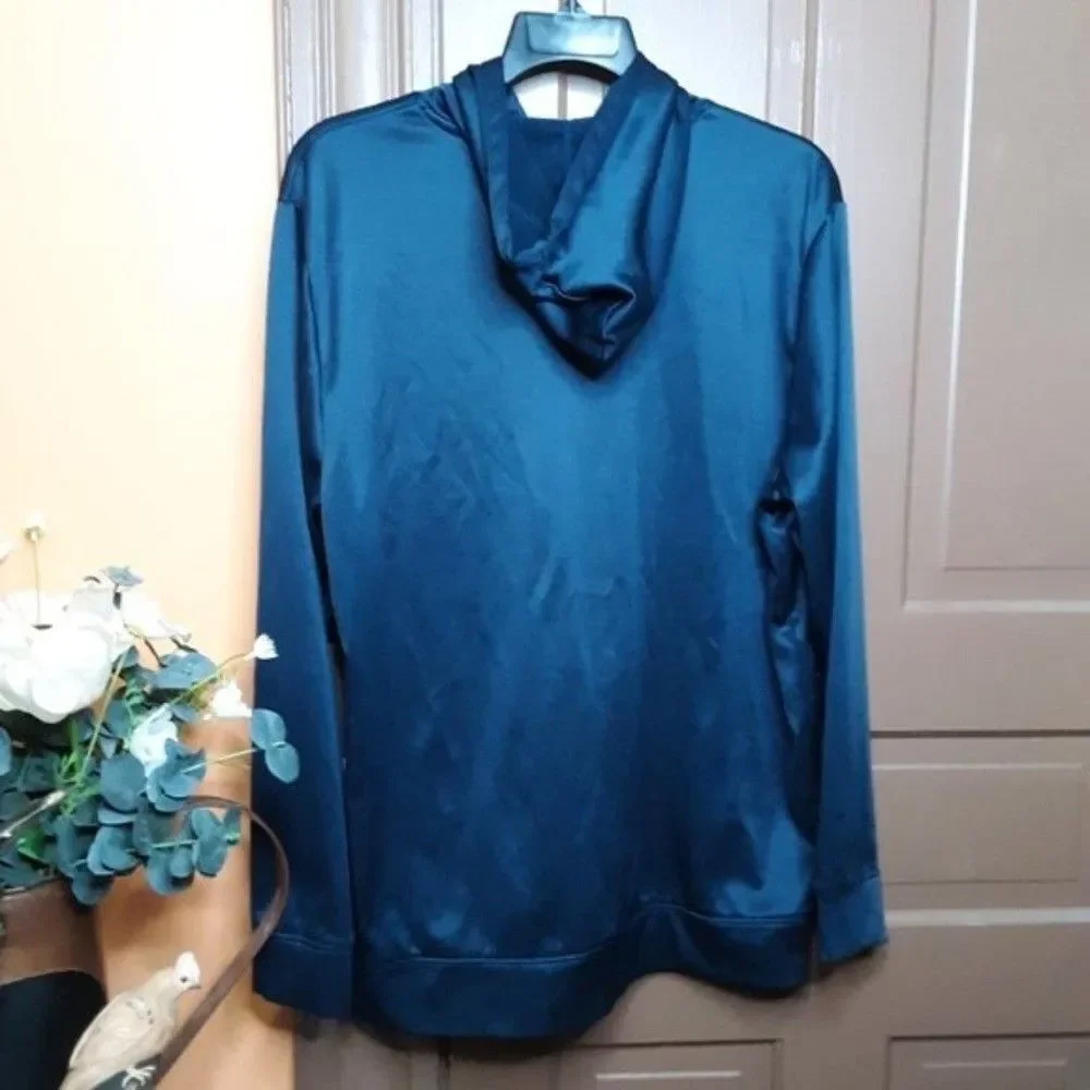 Reebok Men's size XL Logo-Print Fleece Blue Polyester Hoodie Sweater
